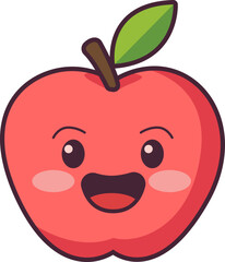 Cute Apple Character with Blushing Cheeks and Leaf