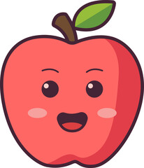Cute Apple Character with Blushing Cheeks and Leaf