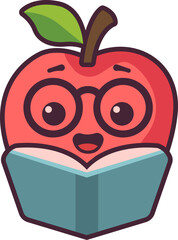 Apple Mascot with Glasses Reading a Book
