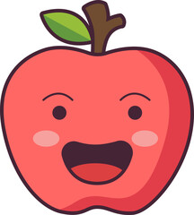 Cute Apple Character with Blushing Cheeks and Leaf