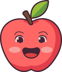 Cute Apple Character with Blushing Cheeks and Leaf