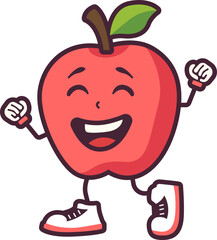 Excited Apple Mascot with Sneakers and Fists in the Air