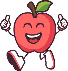 Excited Apple Mascot with Sneakers and Fists in the Air