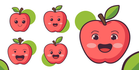 Cute Apple Character with Blushing Cheeks and Leaf