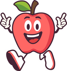Excited Apple Mascot with Sneakers and Fists in the Air