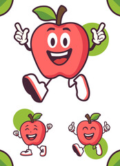 Apple Mascot with a Happy Expression and Leaf, Running with Sneakers