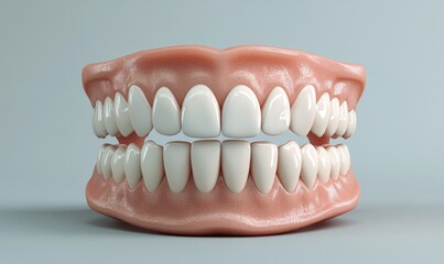 Obraz premium teeth that are realistic. White smile isolated in 3D for orthodontic clinic, white jaw render in dentistry concept. dental hygiene model