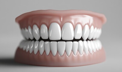Fototapeta premium teeth that are realistic. White smile isolated in 3D for orthodontic clinic, white jaw render in dentistry concept. dental hygiene model
