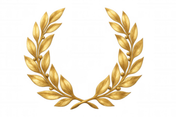 Golden laurel wreath symbolizing victory, honor, success, award, achievement, and triumph on transparent background