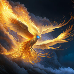 金色の不死鳥,火の鳥の飛翔,Generative AI AI画像