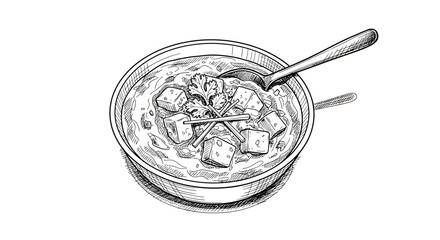 An illustration of a palm tree plantation, with many trees in rows and coconuts scattered on the ground.