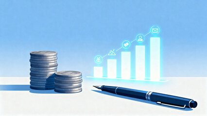 Stacks of coins and bar graph