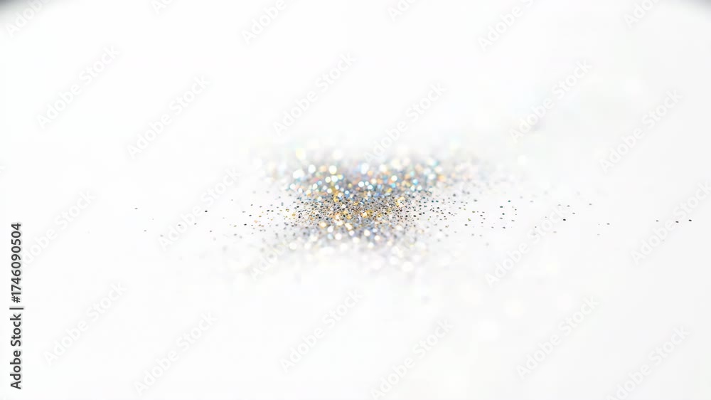 Wall mural macro timelapse of a delicate glitter pattern slowly expanding and spreading across a pristine white