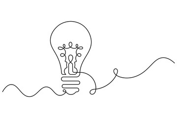 Creative Single Line Art Light Bulb Vector  Minimalist Idea and Innovation Symbol Design...