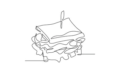 continuous line of delicious sandwich fast food or junk food sketch drawing editable stroke concept for cafe, restaurant, and food shop. vector illustration