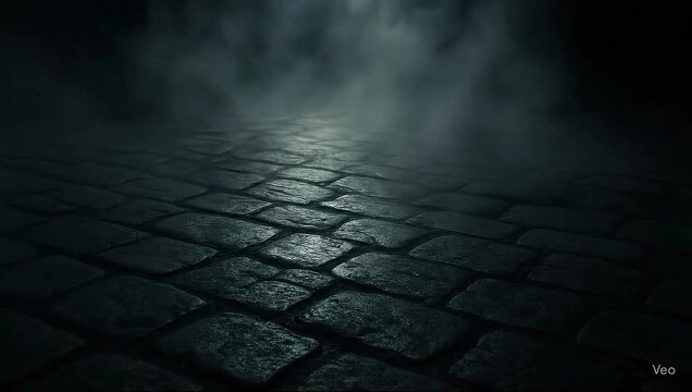 Cobblestone Path in Fog: An atmospheric, mysterious image of a cobblestone path disappearing into a dense fog, creating a sense of anticipation and journey.