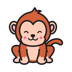 Smiling Monkey Sitting with Red Brown Fur on Transparent Backdrop Cartoon Style Animal Illustration Mascot Design
