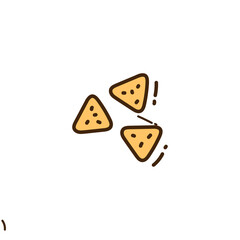 Three Tan Tortilla Chips with Dark Brown Edges and Spots Floating on Transparent Backdrop