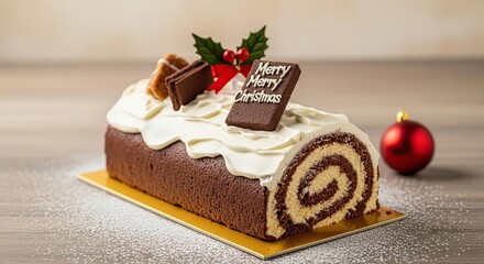 Gourmet slice of chocolate cake with a cherry and cream on a white plate for a sweet dessert