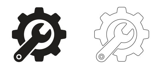 Gear and wrench flat and line icon vector
