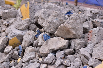 Ruined rubble isolated on white background have clipping path, building ruins