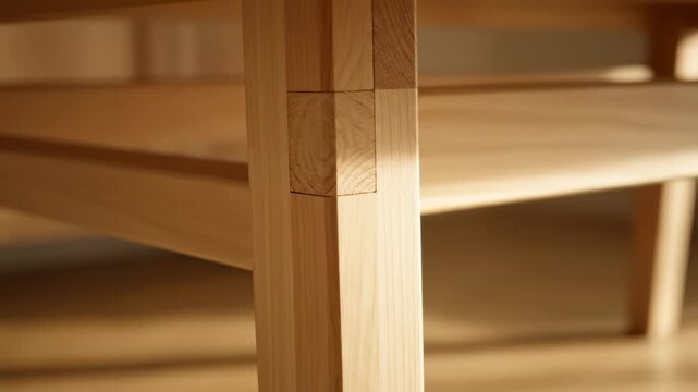 Close Up of the Mortise and Tenon Joint of a Wooden Table