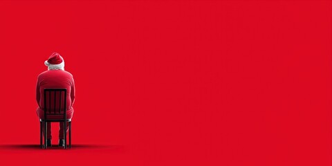 santa claus sitting on chair facing red background
