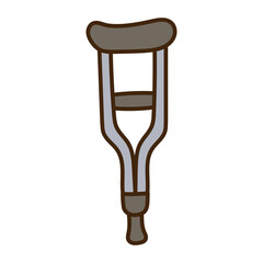 Single Crutch Doodle Illustration with Gray and Brown Color Scheme on a Transparent Background Representing Medical Assistance and Mobility Aid