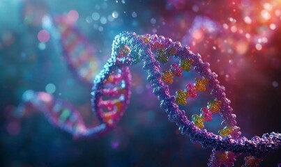 3D model of a DNA double helix structure with detailed nucleotides, vibrant and scientific