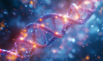 3D model of a DNA double helix structure with detailed nucleotides, vibrant and scientific