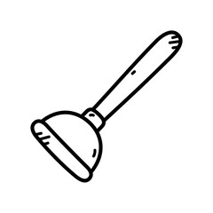 Doodle Style Black and White Plunger Illustration on Transparent Background