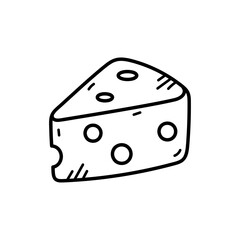 Doodle Style Cheese Wedge Illustration with Black Outline on Transparent Backdrop Hand Drawn Sketch Graphic Element Vector Single Object Isolated Slice