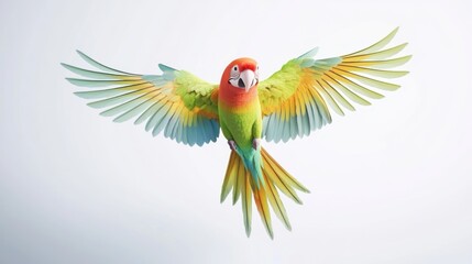 Fototapeta premium Colorful parrot in flight, studio shot, white background, wildlife
