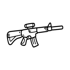 Doodle Illustration of Rifle in Black Outline on Transparent Background