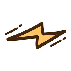 Doodle of a Yellow Lightning Bolt Isolated on Transparent Background for Energetic and Youthful Themes