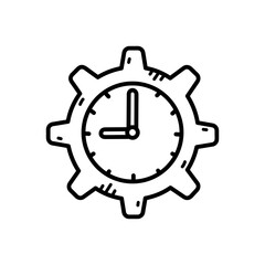 Time Management Doodle Icon with Clock and Gear on Transparent Background