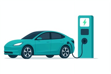 Naklejka premium Electric Car Charging at EV Station Illustration