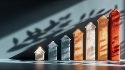 Colorful 3D bar graph showing growth with shadows from plant leaves.