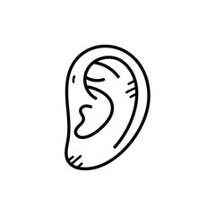 Ear Line Art on Transparent Background Single Outline Design Featuring Human Anatomy Black and White Illustration Simple and Minimalist Depiction