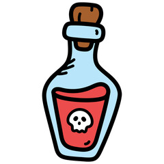 Doodle Style Illustration of a Halloween Potion Bottle with Skull Design on Transparent Background