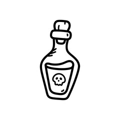 Doodle Style Poison Potion Bottle with Skull Design on Transparent Background Illustration
