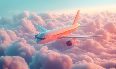 Isometric airplane flying over clouds, travel and tourism, 3D icon set