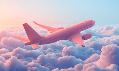 Isometric airplane flying over clouds, travel and tourism, 3D icon set