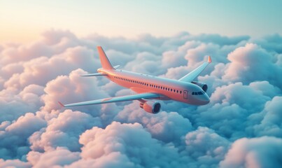Isometric airplane flying over clouds, travel and tourism, 3D icon set