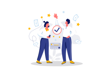 Successful Partnership Flat Vector Illustration with Cheerful Figures Currency Stars and Financial Elements on Transparent Background