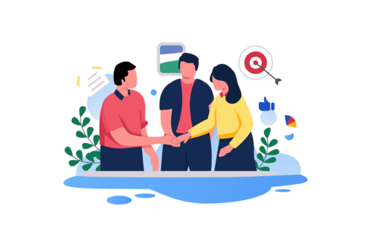 Team Consensus Flat Vector Illustration on Transparent Background with People Shaking Hands in Collaborative Meeting for Shared Goals