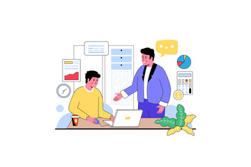 Sales Staff Training Flat Vector Illustration Two Men Office Transparent Background Discussing Ideas Business Education Professional Development Corporate Learning
