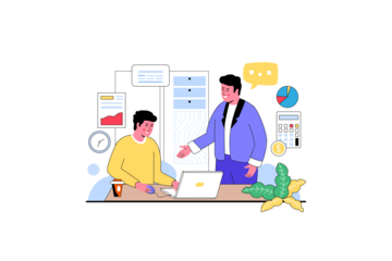 Sales Staff Training Flat Vector Illustration Two Men Office Transparent Background Discussing Ideas Business Education Professional Development Corporate Learning