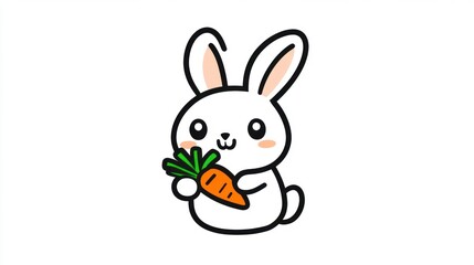 Obraz premium Cute white bunny holding carrot, white background, illustration, kids