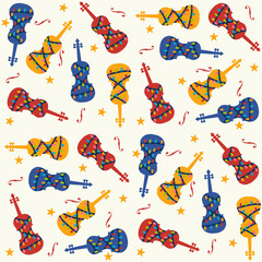 Colorful violin,viola,cello seamless pattern design. Instrument orchestra string fiddle music background.Design for happy holiday decorate,festival,new year, Christmas,party,celebration 